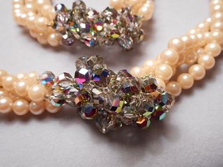 1960s Anne Klein 4 Strand Pearl Iridescent Crystal Bead Necklace,  Monet Bracelet 3