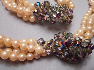 1960s Anne Klein 4 Strand Pearl Iridescent Crystal Bead Necklace,  Monet Bracelet 6