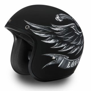 D.  O.  T.  Daytona Cruiser W/ Love It Black Vintage Motorcycle Bike Helmet