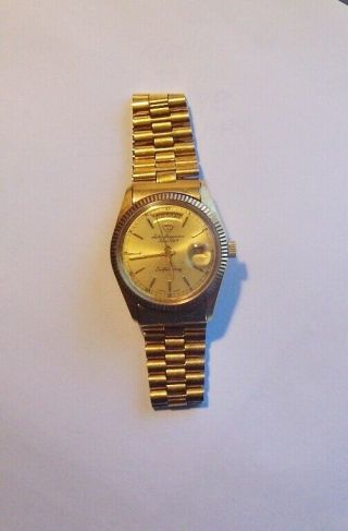 Vtg Mens Jules Jurgensen Gold Plated Wrist Watch Date Self Winding 17 Jewels