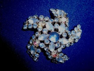 Vintage Weiss Signed Blue Cab,  Frosted & AB Rhinestone Pin Brooch Earrings Set 2