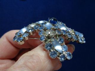 Vintage Weiss Signed Blue Cab,  Frosted & AB Rhinestone Pin Brooch Earrings Set 4