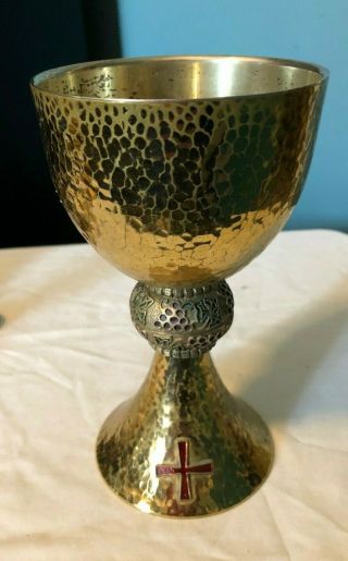 Heavy Vintage Catholic Church Altar Sterling Silver Chalice W/ Grapes