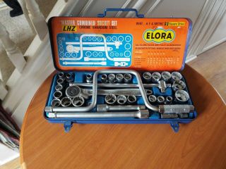 Vintage Elora Lhz Socket Set 1/2 Drive Witworth Metric And Af