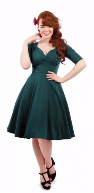 Collectif 40s Vintage Style Trixie Doll Teal Green Swing Dress