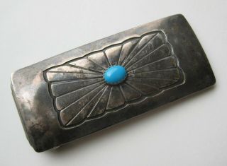 Vtg Native American Navajo Indian Sterling Silver Turquoise D.  Yazzy Belt Buckle