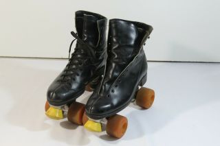 Kryptos Black Leather 4 - Wheel Roller Skates Mens Size 11 Derby Vintage