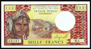 French Afars & Issas,  1000 francs,  ND (1975),  P - 34,  Rare XF / 2