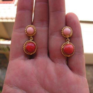 Carved Red Coral Red & Pink Gold Silver Earrings Enhancers