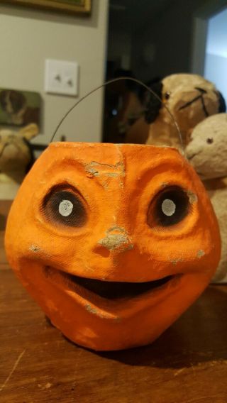 Vintage Antique Halloween Paper Mache Jack O Lantern Pumpkin