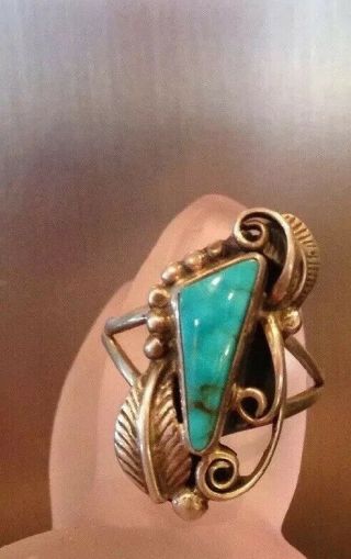 Vintage Old Pawn Navajo Turquoise Sterling Silver Ring Size 7.  5