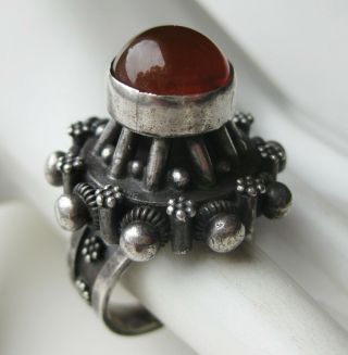 Vintage Sterling Silver Israel Red Carnelian Exotic Middle Eastern Israeli Ring