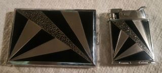 Vintage Art Deco Evans Trig - A - Lite Lighter And Cigarette Case Set