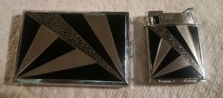 Vintage Art Deco Evans Trig - A - Lite Lighter And Cigarette Case Set 2