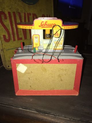 Rare West Germany Litho Tin Lighted Shell Service Station - Toy Gas Oil Sign Can 2