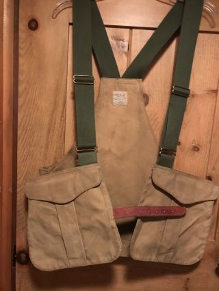 Vtg Filson Mens Oil Tin Cloth Bird Hunting Leather Strap Game Bag Vest Style 30