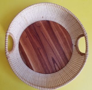 Nantucket Basket Vintage Large Round Serving Tray W/handles Nautical Decor