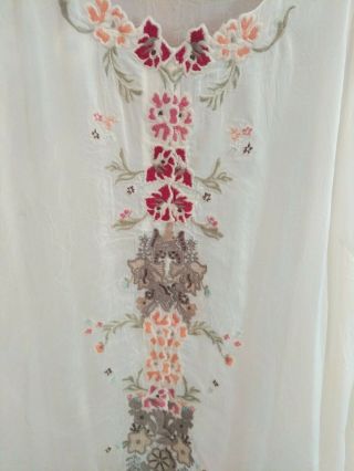 Johnny Was For J.  Jill Lg Ivory Silk Multicolor Embroidered Blouse Rare Vintage