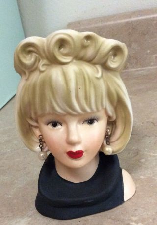 Vintage Lady Head Vase Teen With Black Dress