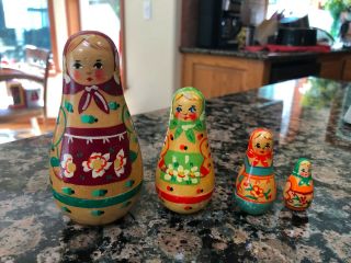 Vintage Set Of 4 Russian/ussr Maiden Nesting Dolls