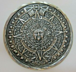 Aztec Mayan Calendar Mexican Sterling Silver Sun Stone Taxco Pin Pendant Brooch
