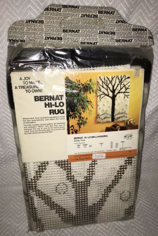 Vintage 1976 Bernat Latch Hook Kit Wall Hanging Hi - Lo Rug Snow Tree 28x40