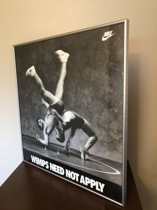 Vintage Nike Wrestling Poster Framed Wimps Need Not Apply 1990s Hard To Find