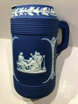 C.  1877 Wedgwood Jasperware Cobalt Blue " Tankard " Lg.  Rare Classical Motifs