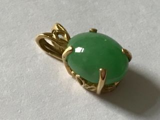 Vintage 14 Kt Ct Gold Jade Pendant Lavalier Necklace Drop.