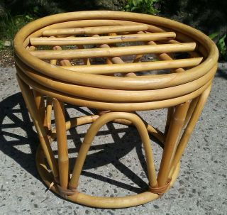 Vintage Mid Century Bamboo Rattan 14 " Papasan Chair Footrest Retro Boho Patio