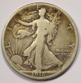 1916 - S Walking Liberty Half Dollar 50c Coin - Strong Details - Rare Date