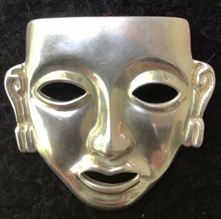 Vintage Mayan Aztec Taxco Mexican Sterling Silver Face Mask Brooch Pin /pendant