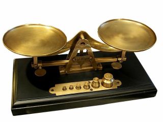 Brass Scale Balance On Wooden Base Antique Vintage Office Boss Gift 25 Cm,  10 "