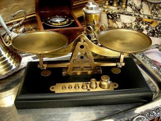 Brass Scale Balance on Wooden Base Antique Vintage Office Boss Gift 25 cm,  10 