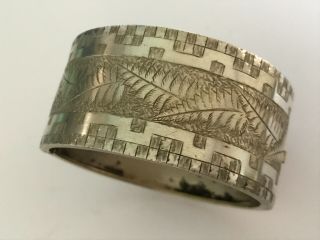 Antique Victorian 1890’s Nickel Silver Fern Leaves Bangle.  Width 1 1/4”