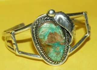 Vtg Old Pawn Native Navajo Sterling Silver Turquoise Cuff Bracelet Signed " Jt "