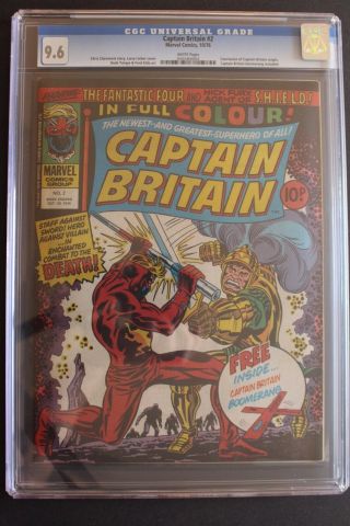 Captain Britain 2 Origin 2nd Uk Marvel 1976 Rare Bonus Boomerang Cgc Nm,  9.  6