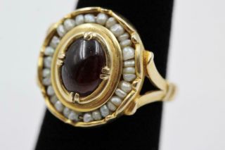 Rare Mma Museum Of Modern Art " Cleo " 14k Gold Garnet & Seed Pearl Size 6.  5 Ring