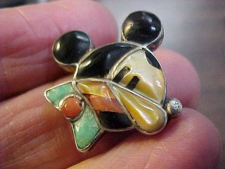 Vintage Native American Zuni Sterling Silver Mickey Mouse Stone Inlay Ring 5.  25