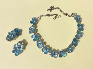 Vintage Lisner Necklace & Earrings Blue 1960s York Wedding Jewellery
