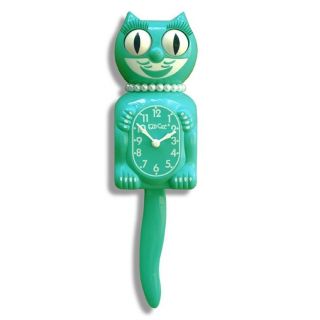 Classic Vintage Retro Kit - Cat Klock 15 1/2 " Emerald Green Lady Clock Rolling Eye