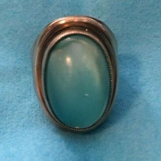 Vintage Hallmarked Large Ster Silver Aqua Blue Moonstone Cabochon Ring 925s L1/2