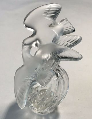 Vintage Lalique Crystal Nina Ricci 4 " High Two Large Doves Perfume Bottle