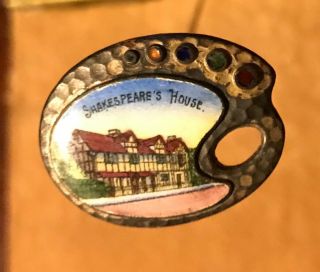 Antique Vintage Victorian Hat Pin Cloisonné Enamel Shakespeare’s House Palette