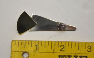 Vintage 70 ' s Sterling Silver Ametyst large Modern Triangle Earrings 3