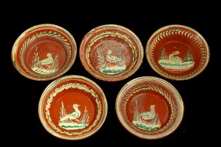 Vintage Mexican Ceramic Bowls Rustic Handmade/painted Collectible Decor 5 Bowls