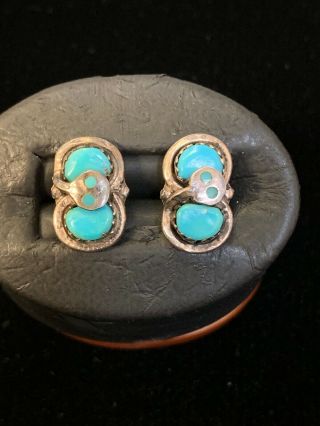Vintage Sterling Silver Turquoise Earrings By Effie C.  Zuni