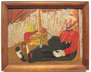 Vintage 1962 Cliff Groat Mid Century Modern Circus Clown Oil Painting 10x13