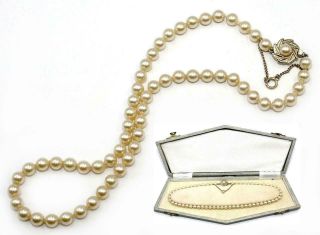 Vintage,  Real Akoya Cultured Pearl Single Strand Necklace,  16½ ",  Boxed,  Perfect