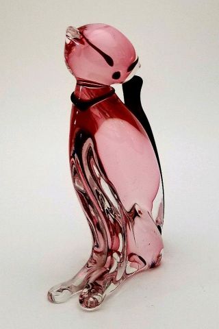 Vintage Alfredo Barbini Murano Sommerso Glass Cat Sculpture - Italy 3